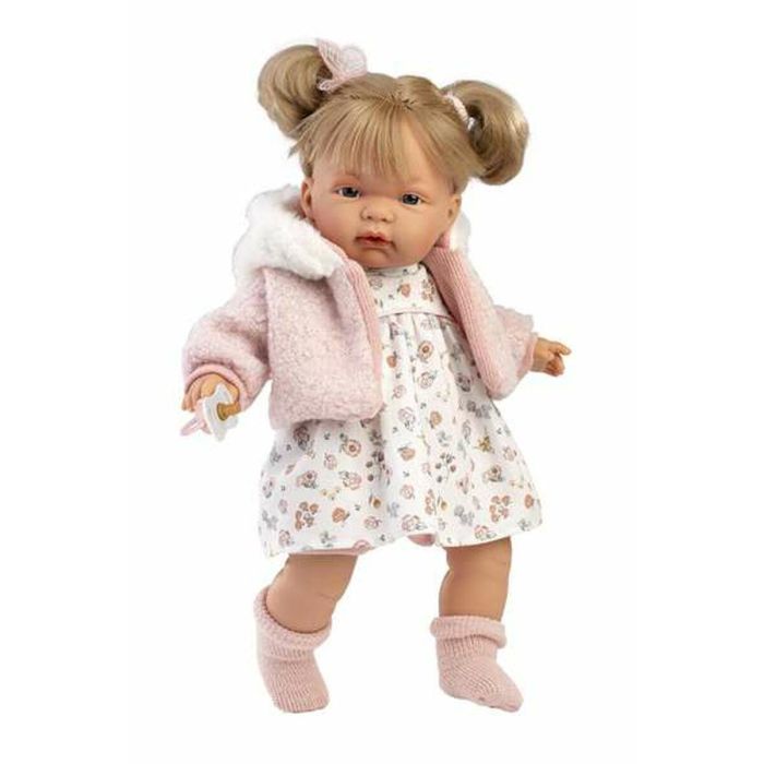 Muñeca llorona joelle chaqueta rosa 38cm incluye chupete.cuerpo tela