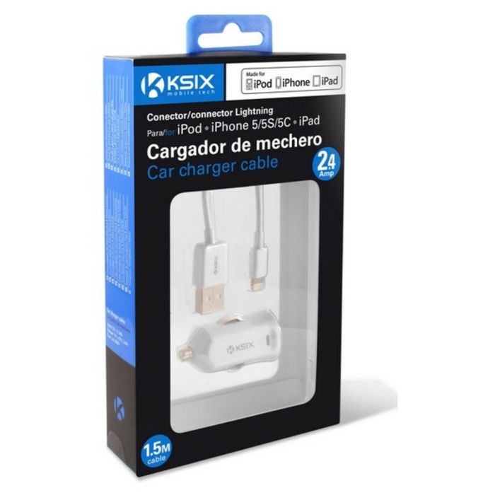 Cargador USB para Coche + Cable Lightning MFi KSIX Apple-compatible 2.4 A 7