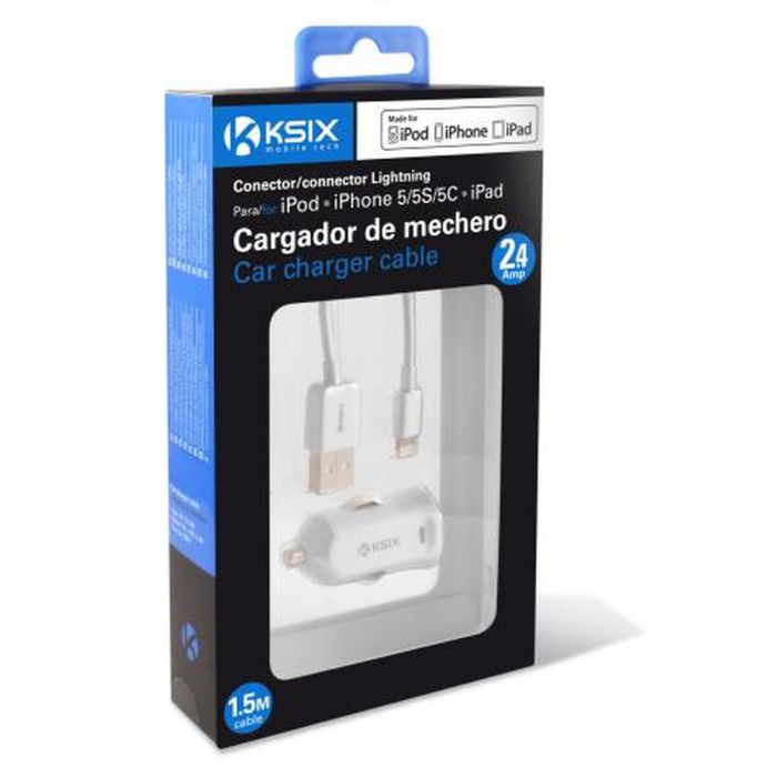 Cargador USB para Coche + Cable Lightning MFi KSIX Apple-compatible 2.4 A 2
