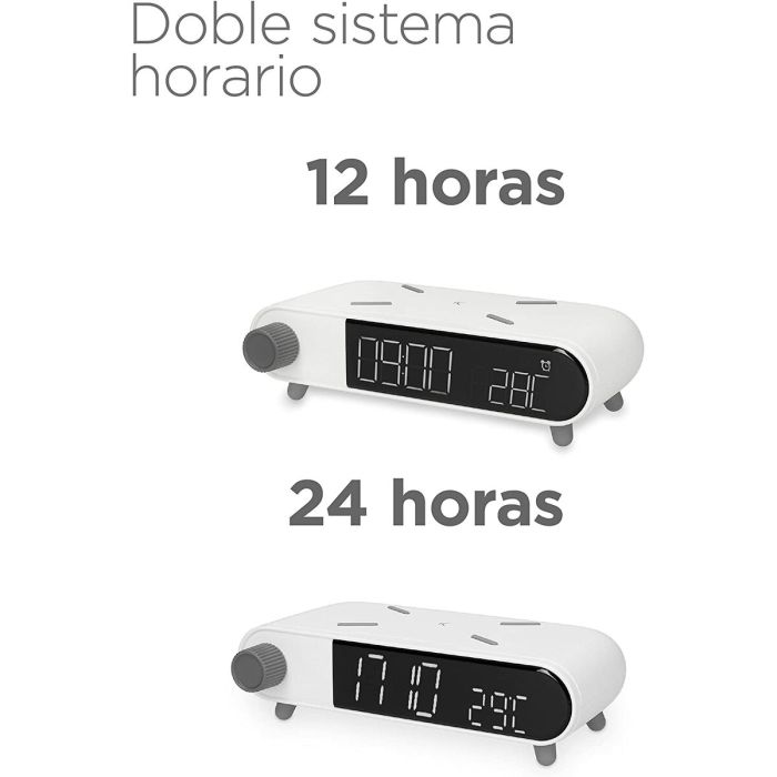 Reloj Despertador con Cargador Inalámbrico KSIX Retro Blanco 10 W 3