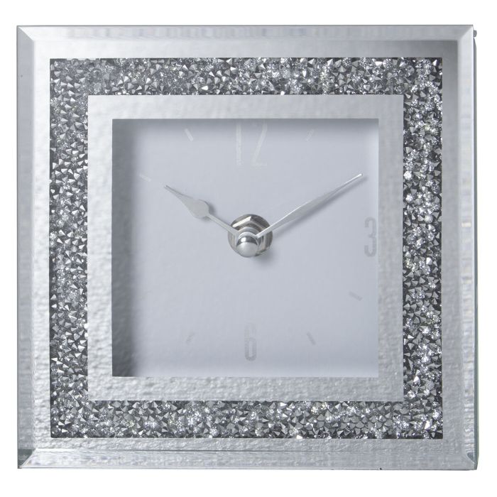 Reloj de Mesa Alexandra House Living Gris Cristal Espejo 14 x 14 x 4 cm 1