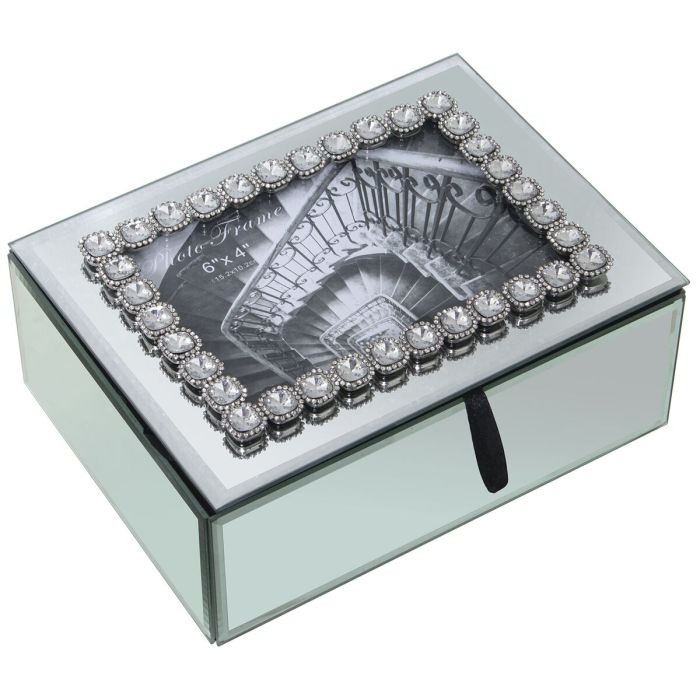 Caja-Joyero Alexandra House Living Gris Cristal Espejo 20 x 7 x 15 cm