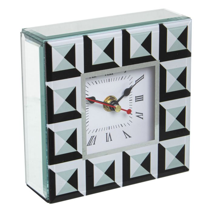 Reloj de Mesa Alexandra House Living Blanco Negro Cristal 14 x 14 x 4 cm