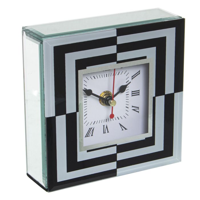 Reloj de Mesa Alexandra House Living Blanco Negro Cristal 14 x 14 x 4 cm