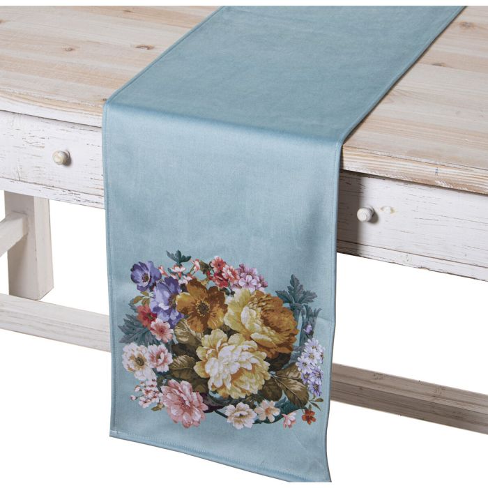 Camino de Mesa Alexandra House Living Azul Textil 180 x 30 cm Flores Terciopelo 2