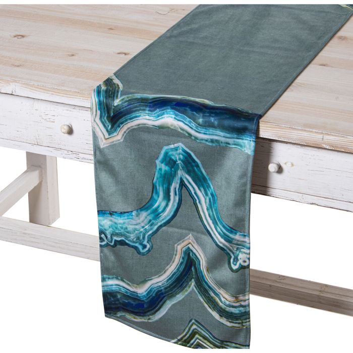 Camino de Mesa Alexandra House Living Azul Gris Textil 180 x 30 cm Terciopelo Bordado 2
