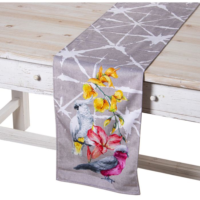 Camino de Mesa Alexandra House Living Gris Textil 180 x 30 cm Terciopelo Floral Pájaro 2