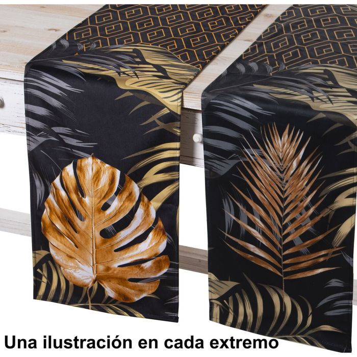 Camino de Mesa Alexandra House Living Marrón Negro Textil 180 x 30 cm Hojas Terciopelo 2