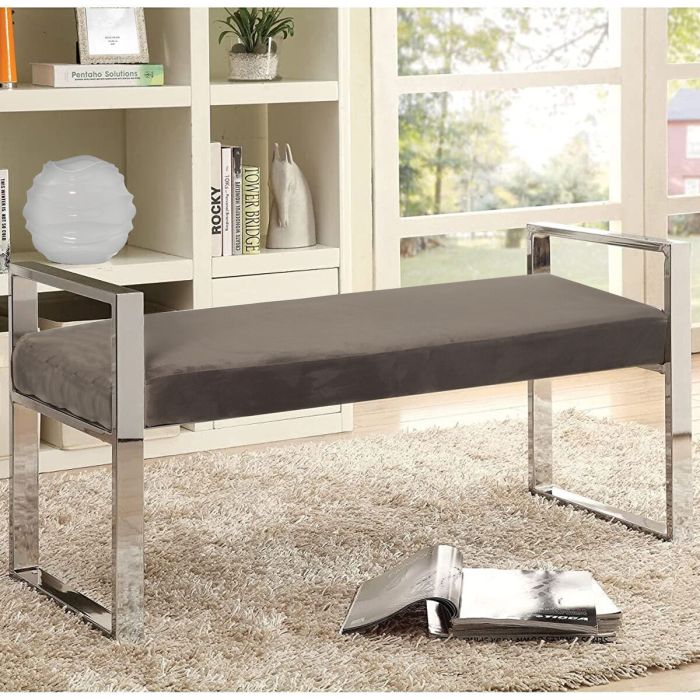 Banqueta Alexandra House Living Gris Terciopelo Metal 103 x 54 x 41 cm 2