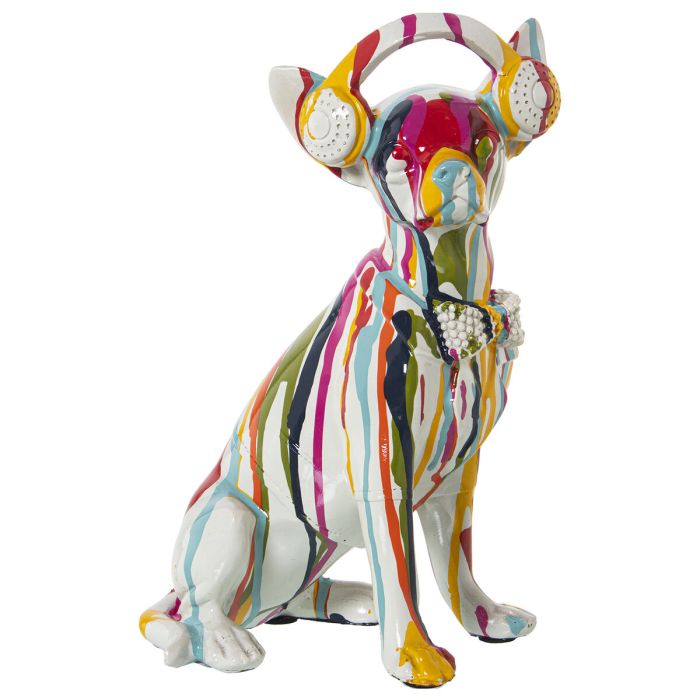 Figura Decorativa Alexandra House Living Multicolor Plástico Perro Auriculares Pintura 14 x 26 x 19 cm