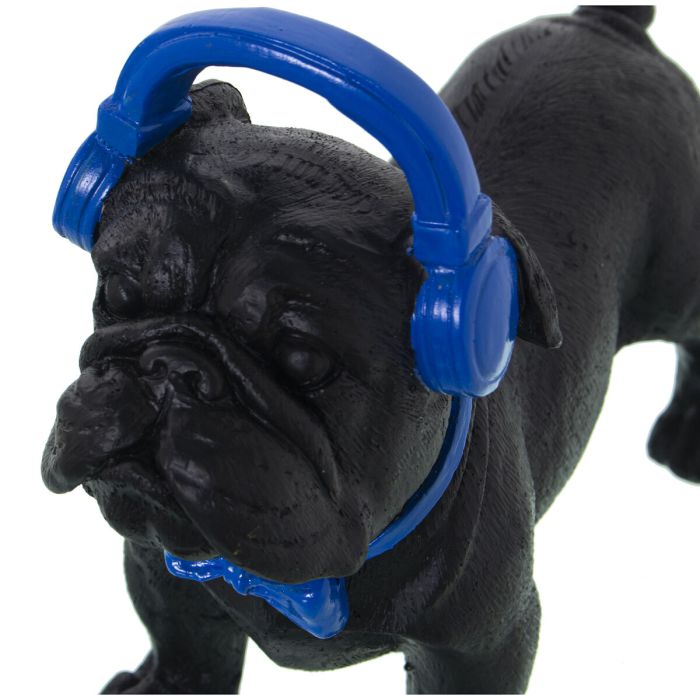 Figura Decorativa Alexandra House Living Azul Negro Plástico Perro Auriculares 11 x 22 x 19 cm 1