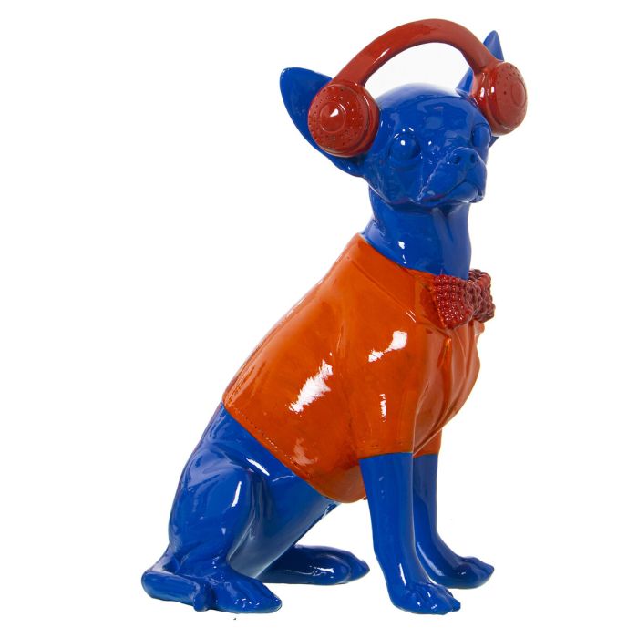 Figura Decorativa Alexandra House Living Azul Naranja Plástico Perro Auriculares 14 x 26 x 18 cm