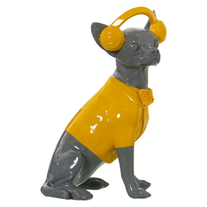 Figura Decorativa Alexandra House Living Amarillo Gris Plástico Perro Auriculares 14 x 26 x 19 cm
