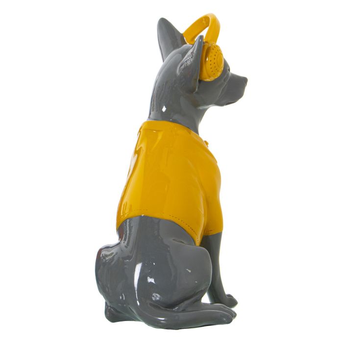 Figura Decorativa Alexandra House Living Amarillo Gris Plástico Perro Auriculares 14 x 26 x 19 cm 1