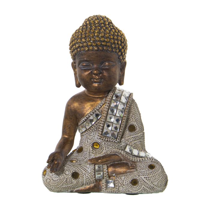 Figura Decorativa Alexandra House Living Blanco Dorado Acrílico Plástico Melamina Buda 14 x 9 x 20 cm