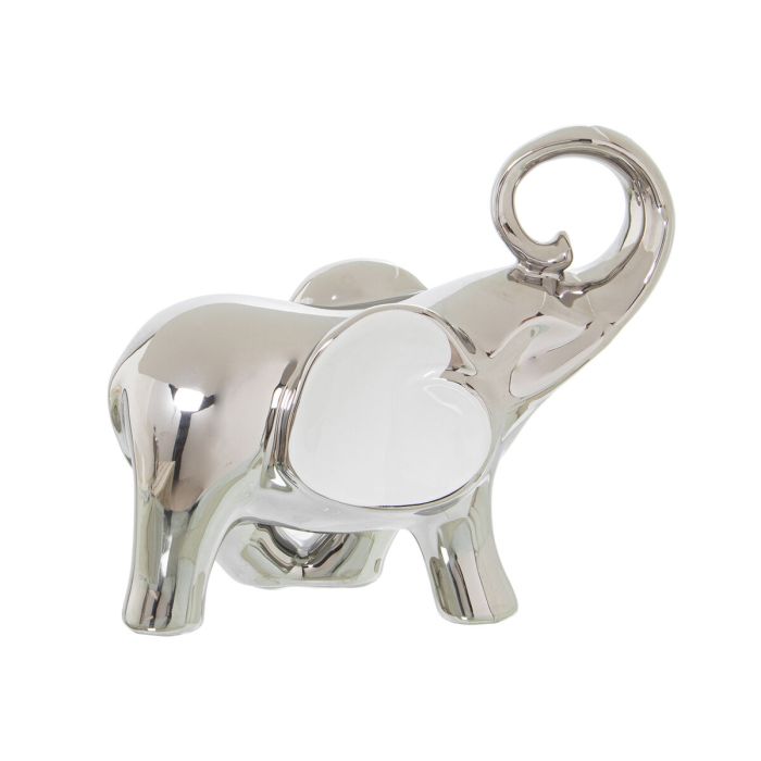 Figura Decorativa Alexandra House Living Blanco Plateado Cerámica Elefante 20 x 9 x 18 cm 1