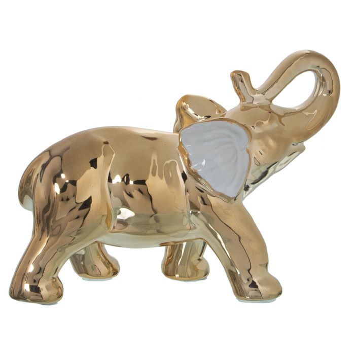 Figura Decorativa Alexandra House Living Blanco Cerámica Elefante Dorado 9 x 22 x 17 cm