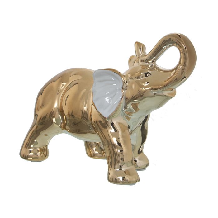 Figura Decorativa Alexandra House Living Blanco Cerámica Elefante Dorado 9 x 22 x 17 cm 2