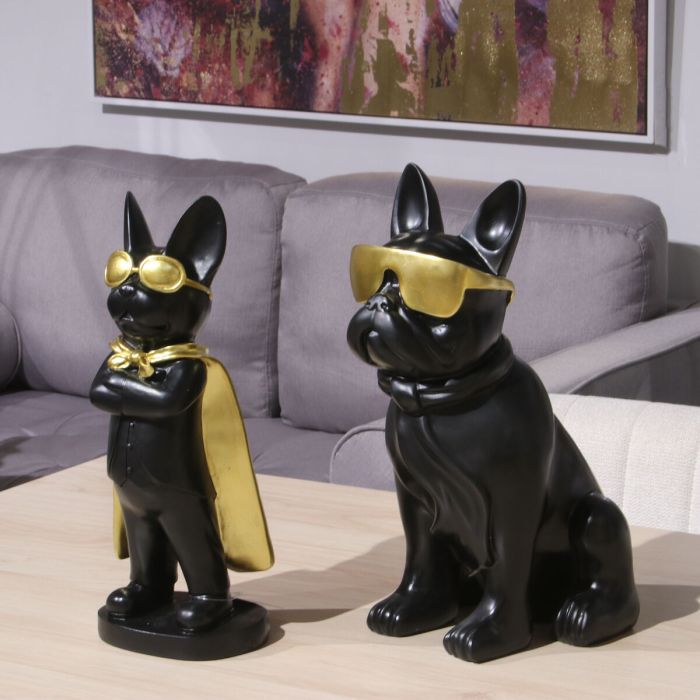 Figura Decorativa Alexandra House Living Negro Dorado Plástico Gafas Perro 19 x 27 x 26 cm 1