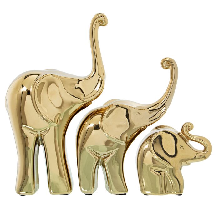 Set de Figuras Alexandra House Living Cerámica Elefante Dorado (3 Piezas)