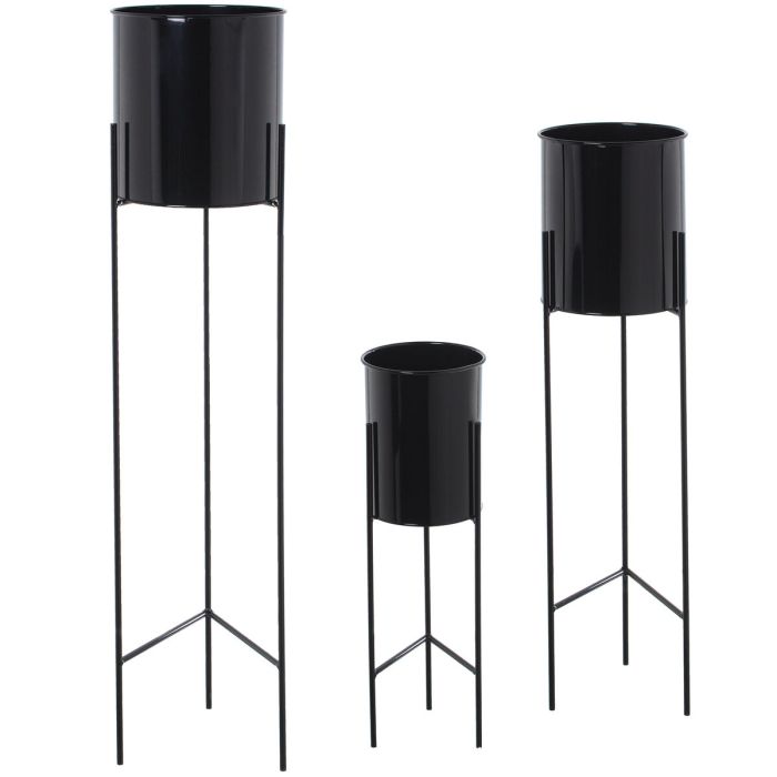 Set de Maceteros Alexandra House Living Negro Metal Con soporte (3 Piezas)