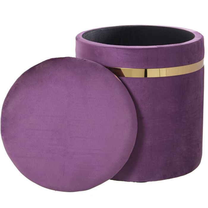 Puff Alexandra House Living Violeta Dorado Terciopelo Madera Set 2 Piezas 3