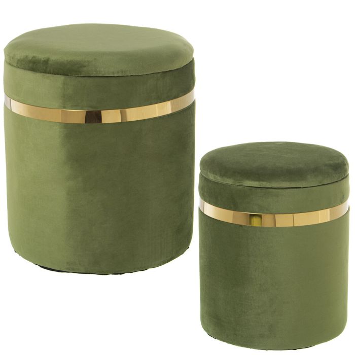 Puff Alexandra House Living Verde Dorado Terciopelo Madera Set 2 Piezas