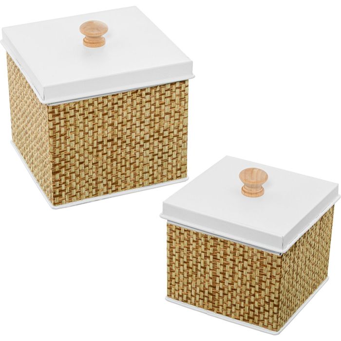 Juego de Cajas Decorativas Alexandra House Living Blanco Marrón Madera 2 Piezas