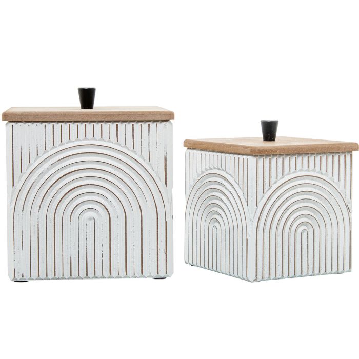 Juego de Cajas Decorativas Alexandra House Living Blanco Marrón Madera 2 Piezas 5