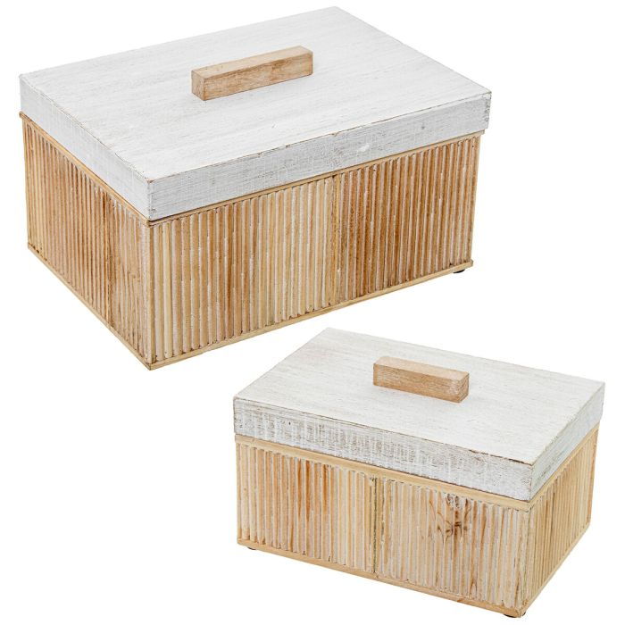 Juego de Cajas Decorativas Alexandra House Living Blanco Marrón Madera 2 Piezas