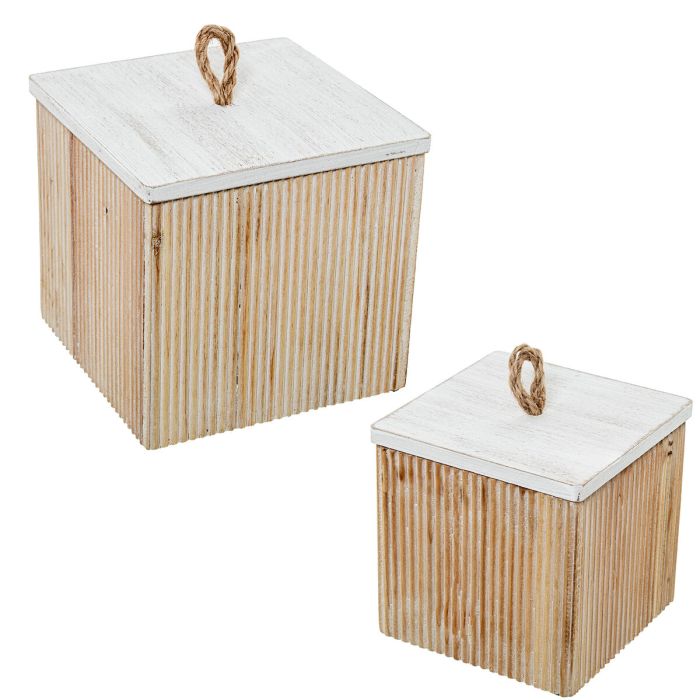 Juego de Cajas Decorativas Alexandra House Living Blanco Marrón Madera 2 Piezas