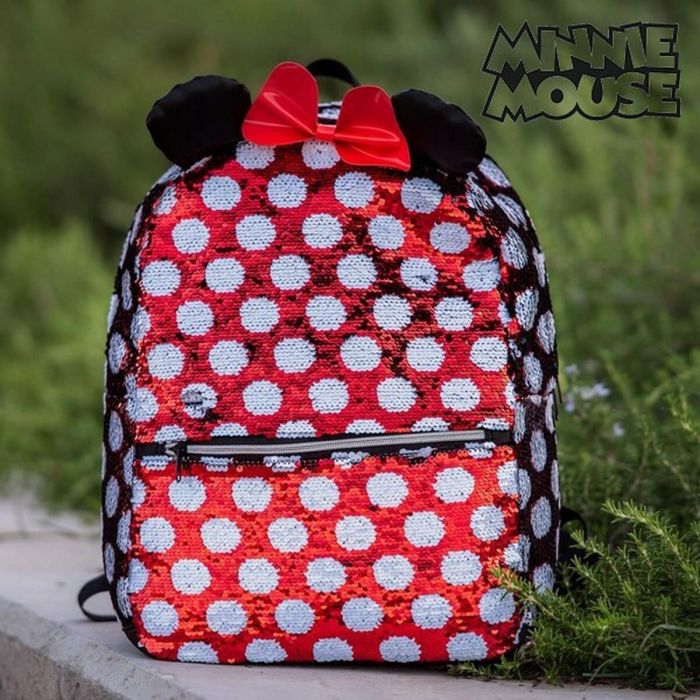 Mochila Escolar Minnie Mouse Lentejuelas Rojo Negro 6