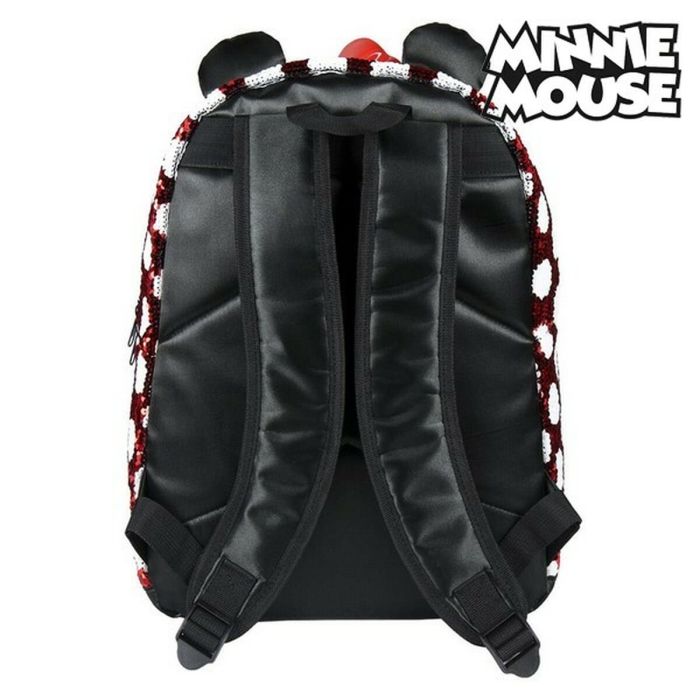 Mochila Escolar Minnie Mouse Lentejuelas Rojo Negro 3