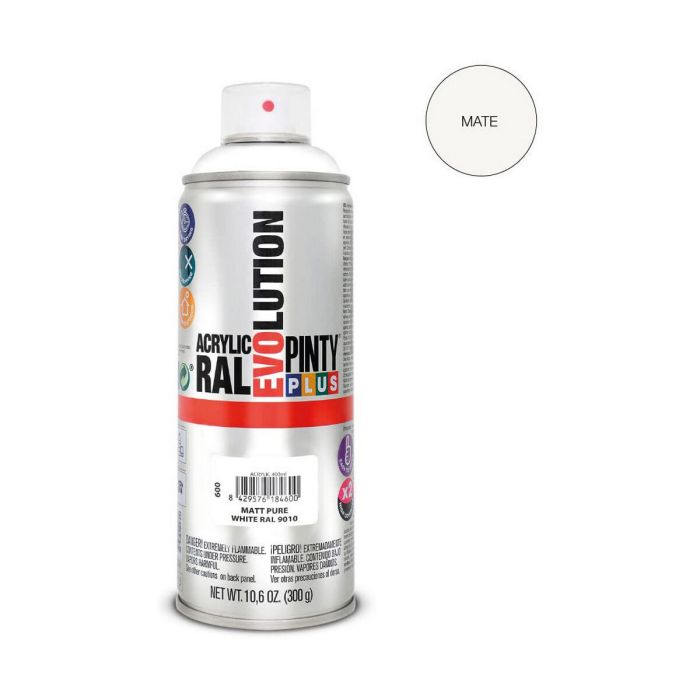 Pintura en spray Pintyplus Evolution RAL 9010 300 ml Mate Pure White 1