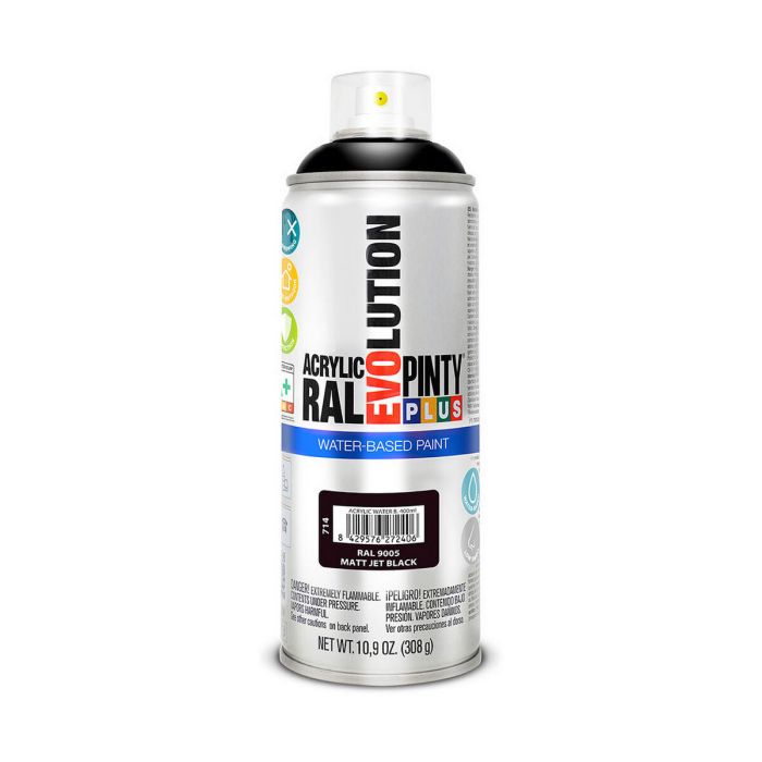 Pintura en spray Pintyplus Evolution RAL 9005 Mate Base de agua Jet Black 300 ml 1