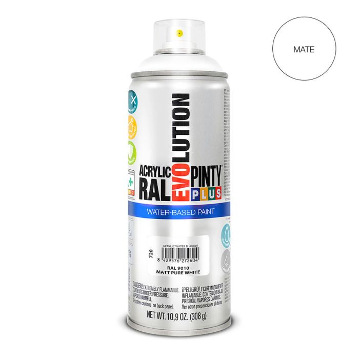 Pintura en spray Pintyplus Evolution RAL 9010 Mate Base de agua Pure White 300 ml 1
