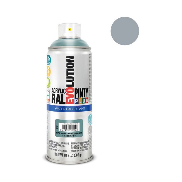 Pintura en spray Pintyplus Evolution RAL 7001 Base de agua 300 ml Silver Grey 1