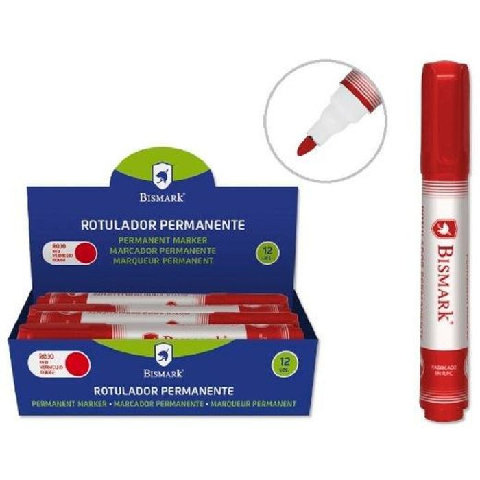 Rotulador permanente Bismark Rojo 1,5 mm (12 Unidades) 1