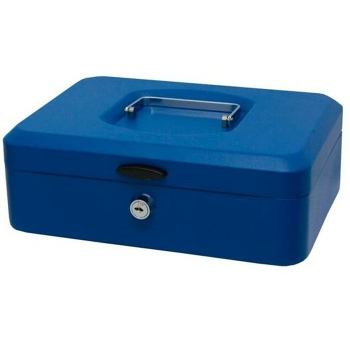 Bismark caja de caudales de metal grande 25x9x17cm con bandeja y cierre azul Bismark caja de caudales de metal grande 25x9x17cm con bandeja y cierre azul