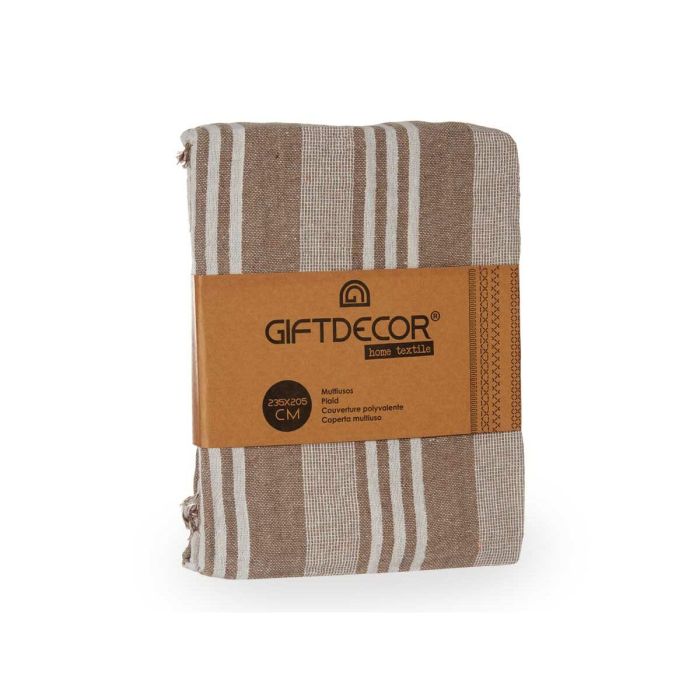 Foulard Multiusos Rayas Beige Blanco (205 x 235 cm) 2 Foulard Multiusos Rayas Beige Blanco (205 x 235 cm) 2