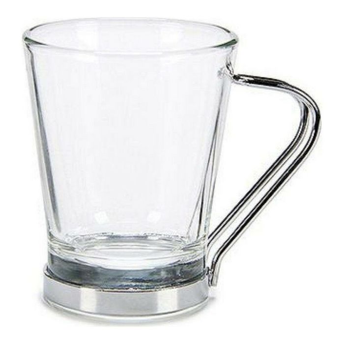 Juego de Tazas de Café Cristal Plateado Transparente (85 ml) Juego de Tazas de Café Cristal Plateado Transparente (85 ml)