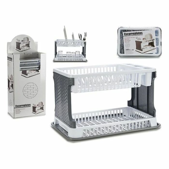 Escurreplatos de plástico 2 pisos Rattan Blanco y Gris Kinvara 44.5x30.3x8.7 cm (10 Unidades) Escurreplatos de plástico 2 pisos Rattan Blanco y Gris Kinvara 44.5x30.3x8.7 cm (10 Unidades)