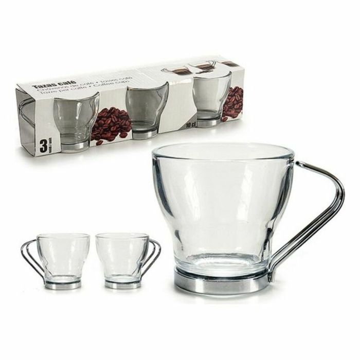 Juego de Tazas de Café Cristal Plateado Metal Transparente (90 ml) 