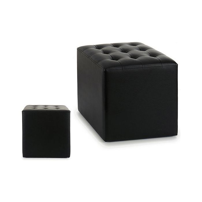 Puff Negro Cuero (35 x 35 x 35 cm) Puff Negro Cuero (35 x 35 x 35 cm)