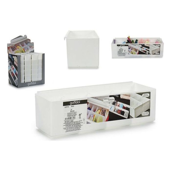 Organizador Multiusos 4 compartimentos Blanco Plástico (9 x 7,5 x 26,5 cm)