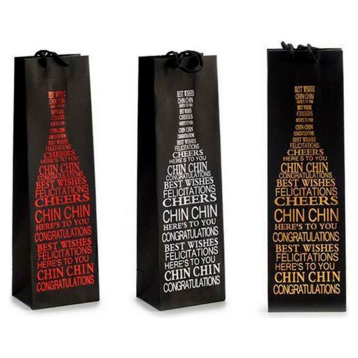 Bolsa de Papel para Botellas Letras Rojo Plateado Dorado 9 x 39 x 12 cm