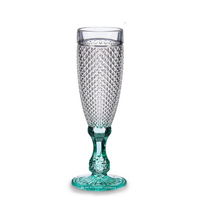 Copa de champán Diamante Transparente Turquesa Vidrio 185 ml