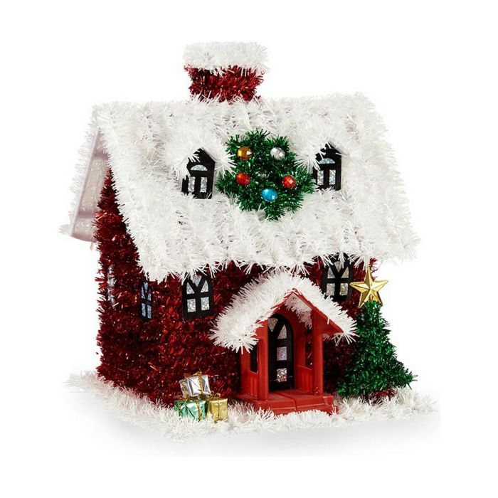 Figura Decorativa Navidad Espumillón Casa 19 x 24,5 x 19 cm Rojo Blanco Verde Plástico Polipropileno