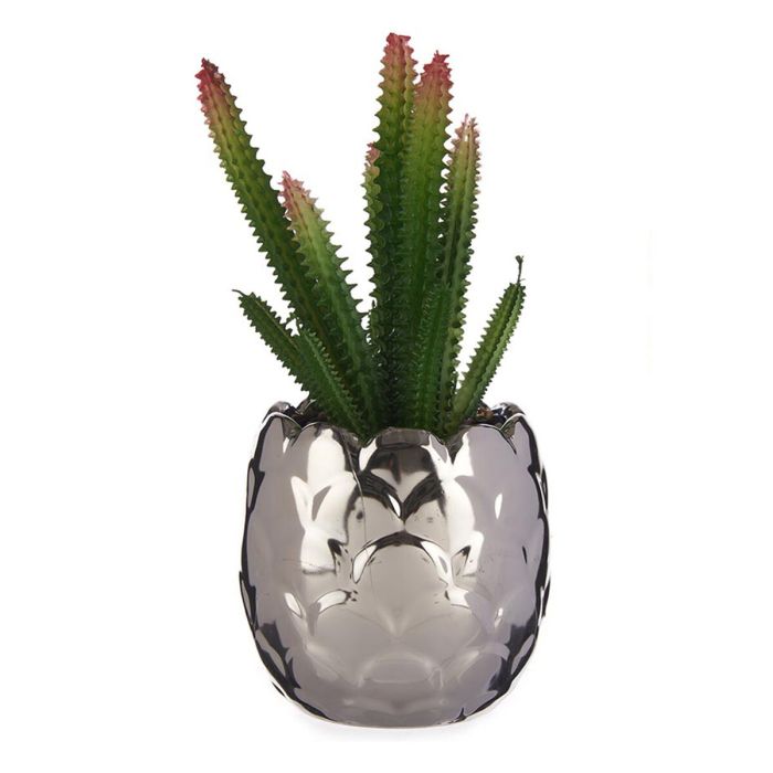 Planta Decorativa Plateado Cactus Cerámica Plástico (8 x 20 x 8 cm)