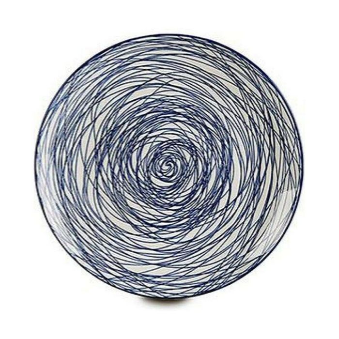 Plato Llano Rayas Porcelana Azul Blanco 24 x 2,8 x 24 cm 1